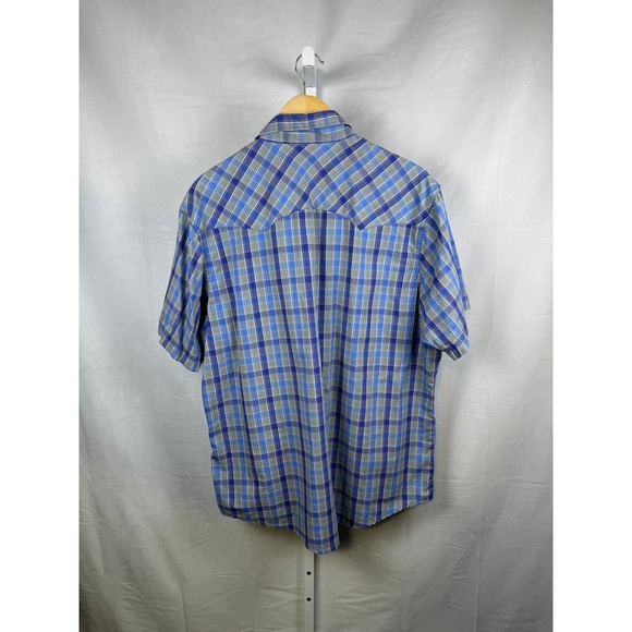 Wrangler Pearl Snap Vintage Short Sleeve Button Shirt Men's XL Blue - Picture 6 of 7